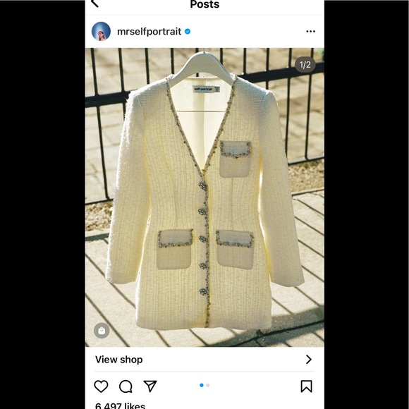 Self-Portrait Dresses & Skirts - 2022 spring Self-Portrait Cream Boucle Mini Dress